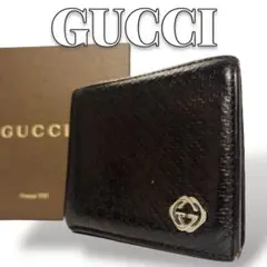 GUCCI レザー ブラウン インターロッキング 折り財布 7567