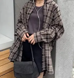 【UNISEX】モール混長袖チェックシャツ　チャオパニックティピ　オーバーサイズ
