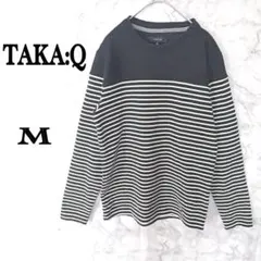 TAKA:Q タカキュー ボーダーニッ M ブラック ホワイト長袖 クルーネックのサムネイル