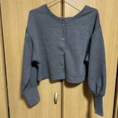 Himari リブ編み グレー クロップドカーディガン