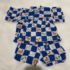 甚平 青と白チェック柄 サイズ80