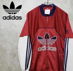 90s アディダス 3ライン 刺繍 ジャージ トラックジャケット レッド 古着