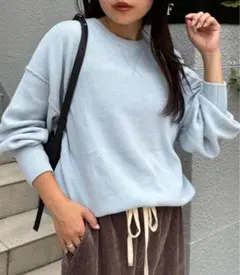 スウェットライクボリュームスリーブニット　サックスブルー