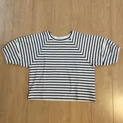 B:MING by BEAMS ストライプ柄五分袖Tシャツ　白&黒