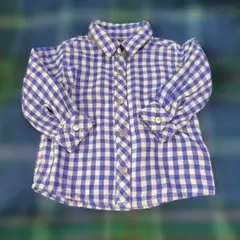 moujonjon青と白のギンガムチェックシャツ7080リバーシブル