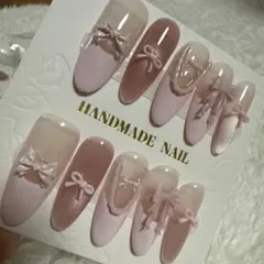 リボン付きピンクネイルチップセット