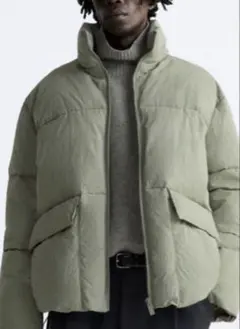 美品ZARA 中綿ダウンジャケット オリーブグリーン　XL