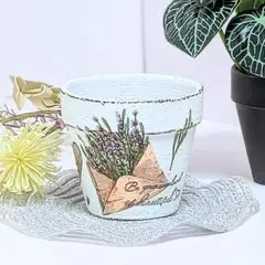 デコパージュꔛꕤ リメイク鉢6号(両面)♡ラベンダー♡インテリア雑貨