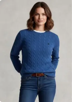 【正規品】ポロラルフローレン❤️ケーブルニット　コットン　ヘザーブルー同色ポニーL