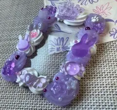 ホイップデコトレカケース　硬質ケースデコ　紫　ハンドメイド　王冠とウサギ