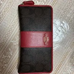 COACH 長財布 シグネチャー ブラウン レッドのサムネイル
