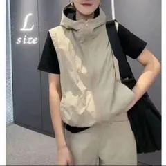 レディース ベスト ジップアップ ベージュ L 重ね着 軽量 羽織 b7