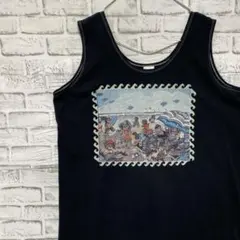USA製90sヴィンテージタンクトップシングルステッチブラック古着M0624のサムネイル