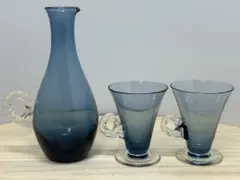 銀座和光 WAKO コバルトブルー ガラス 3点セット 花瓶 ボウル 