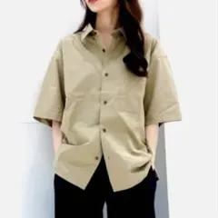 新品 UNIQLO C ユニクロ Ｓ ブロードオーバーサイズシャツ 半袖ベージュ