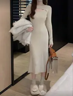 shein Dazy ベージュ ノースリーブニットワンピース　Mサイズ