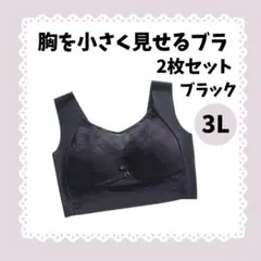 【SALE】1599 胸を小さく見せるブラ 2枚セット ノンワイヤー 黒 3L