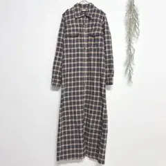b137 ラクレーム チェックシャツワンピース ロング カジュアル シンプル