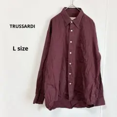 TRUSSARDI トラサルディ　シャツ　L 長袖　バーガンディ　ロゴ刺繍のサムネイル