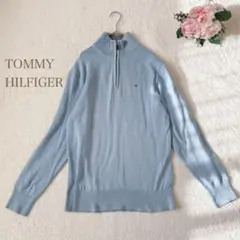 トミーヒルフィガー　ハーフジップニット　プレミアムコットン　刺繍ロゴ　M