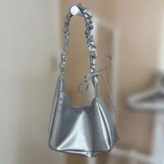 シルバー フリルハンドル ショルダーバッグ