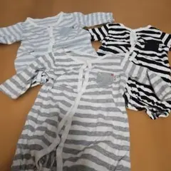 ストライプ　ロンパース　60~70㎝　薄手　七分丈　3点セット