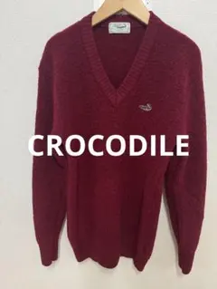【Crocodile】 美品　Vネックレディースニット　セーター　 L レッド