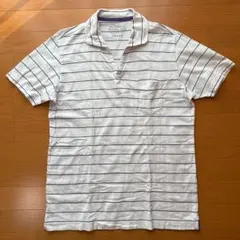 ユニクロ UNIQLO 半袖 メンズ Lサイズ 襟付き ポロシャツ 白 ボーダー