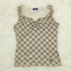 y2k✨バーバリーブルーレーベル ノースリーブ フリル ギャザー ノバチェック