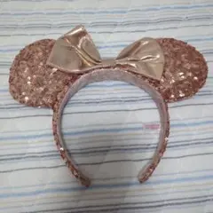 カチューシャ 耳 ディズニー ミニー スパンコール ピンク リボン