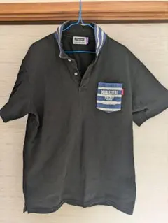 DOUBLESTEAL ブラックポロシャツ ストライプ襟