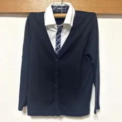 ネイビー カーディガン シャツ ネクタイ セット