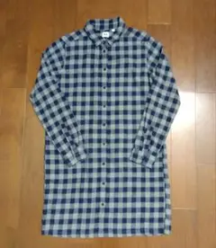 ユニクロ　ライトフランネルロングシャツ　チェック　М　美品　グレー✕ネイビー