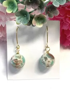 再販　天然石　カオリン　一粒ピアス　No.A717