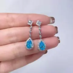 【S925純銀】アクアマリンドロップピアス／ティアドロップ揺れるピアス／