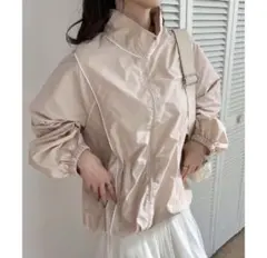 NICE CLAUP ライン入り薄手アウター　ベージュピンクのサムネイル