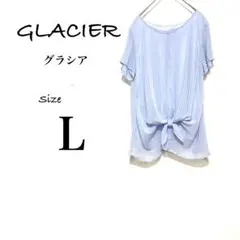 《 グラシア 》《美品 》ブルーストライプ　ショートスリーブ ブラウスシャツ L