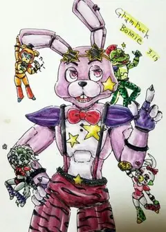 ファンアートFNAF Glamrock Bonnie 手描きイラスト
