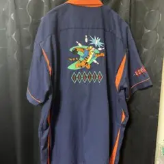 Disney ティガー キャラクター刺繍 ボーリングシャツ XL ネイビー