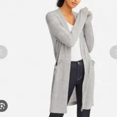UNIQLO　リネンブレンドロングカーディガン ライトグレー L　麻のサムネイル