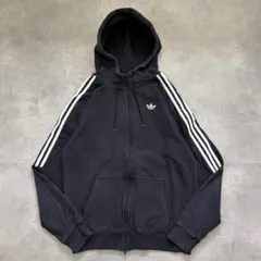 adidas アディダス ジップパーカー 古着 刺繍 M 黒 白 19585