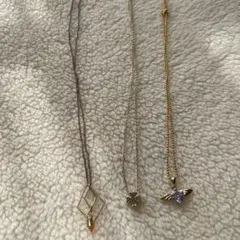 ネックレス3点セット シンプル クローバー 羽 キラキラ ゴールド