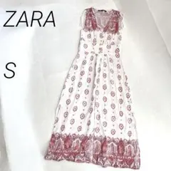 ZARA　エスニック　ボヘミアン　ノースリーブワンピース　ロングジレ　マキシ丈