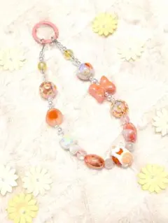 [ハンドメイド]ビーズストラップ リボンモチーフ#007