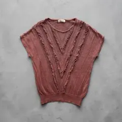 vintage サマーニット リネン フリル 透かし編み CORDIER 古着のサムネイル