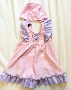 ピンク水玉　ワンピース水着　スイムキャップ付