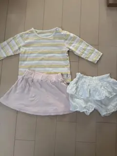 コムサイズム　ストライプ長袖トップス　スカート　かぼちゃパンツセット