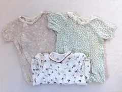 【汚れ無】フローラル柄ロンパース 60-70cm 3点セット