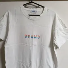 BEAMS ホワイト ロゴプリント Tシャツ