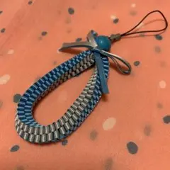 青と銀のリボン ストラップ ハンドメイド